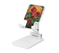 Woshuwo Red Green Stained Glass Monstera The Sun Foldable Cell Phone Stand Adjustable Angle Height Desktop Portable Cellphone Cradle Compatible With All Smartphone White-Style