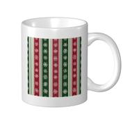 Woshuwo Red Green White Striped with Snowflake Ceramic Cup, Elegant Coffee Mug Tee Drinkware Water Cup for Home Office 11oz