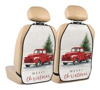 Woshuwo Red Vintage Truck Carrying A Christmas Tree Car Seat Back Kick Protectors,2 Pack Kick Mats With Storage Pockets For Vehicles To Protect From Dirt Mud Scratches