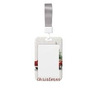 Woshuwo Red Vintage Truck Carrying A Christmas Tree Sliding Id Badge Holder Hard Plastic Work Card Case Name Tag Protector for Nurses Office