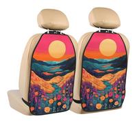 Woshuwo Retro Aesthetic Psychedelic Landscape Sunset Car Seat Back Kick Protectors,2 Pack Kick Mats With Storage Pockets For Vehicles To Protect From Dirt Mud Scratches