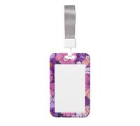 Woshuwo Retro Purple and Pink Floral Flower Sliding Id Badge Holder Hard Plastic Work Card Case Name Tag Protector for Nurses Office