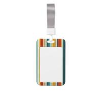 Woshuwo Retro Stripes Pattern Blue Orange White Vintage Sliding Id Badge Holder Hard Plastic Work Card Case Name Tag Protector for Nurses Office