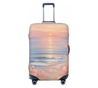 Woshuwo Romantic Seaside Sunset Pink Rose Elastic Travel Luggage Covers Dustproof Scratch-Resistant Suitcase Protector Fit 22-24 Inch