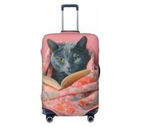 Woshuwo Russian Blue Cat Reading A Book Elastic Travel Luggage Covers Dustproof Scratch-Resistant Suitcase Protector Fit 22-24 Inch