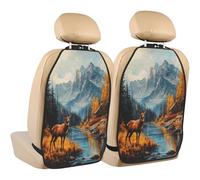 Woshuwo Rustic Mountain Valley Deer Pine Forest River Car Seat Back Kick Protectors,2 Pack Kick Mats With Storage Pockets For Vehicles To Protect From Dirt Mud Scratches