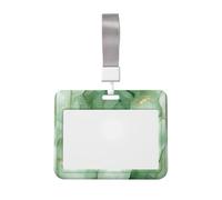 Woshuwo Sage Green Alcohol Ink Pattern Sliding Id Badge Holder Hard Plastic Work Card Case Name Tag Protector for Nurses Office