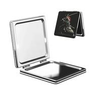 Woshuwo Samurai With Sword Travel Makeup Mirror Double-Sided Pu Leather Portable Compact Pocket Magnifying Mirrors