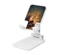 Woshuwo Santa Claus Reading By The Christmas Tree Foldable Cell Phone Stand Adjustable Angle Height Desktop Portable Cellphone Cradle Compatible With All Smartphone White-Style