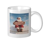 Woshuwo Santa Claus Sitting On A White Fence Ceramic Cup, Elegant Coffee Mug Tee Drinkware Water Cup for Home Office 11oz
