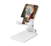 Woshuwo Santa Claus Standing By The Window Vintage Foldable Cell Phone Stand Adjustable Angle Height Desktop Portable Cellphone Cradle Compatible With All Smartphone White-Style