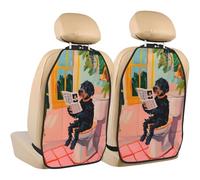 Woshuwo Schnoodle Dog Reading Newspaper On Toilet Car Seat Back Kick Protectors,2 Pack Kick Mats With Storage Pockets For Vehicles To Protect From Dirt Mud Scratches
