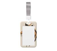 Woshuwo Simple Elegant Tiger On Beige Sliding Id Badge Holder Hard Plastic Work Card Case Name Tag Protector for Nurses Office