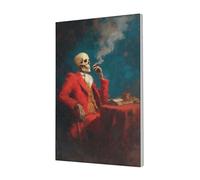 Woshuwo Skull In A Red Suit Sitting At Table Canvas Wall Art Poster Aesthetic Print Painting For Dorm Bedroom Living Room,30x45cm Framed