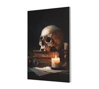 Woshuwo Skull On Stack Of Books With Candle Canvas Wall Art Poster Aesthetic Print Painting For Dorm Bedroom Living Room,30x45cm Framed
