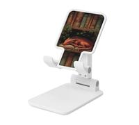 Woshuwo Sleeping Red Dragon On Wooden Bookshelf Foldable Cell Phone Stand Adjustable Angle Height Desktop Portable Cellphone Cradle Compatible With All Smartphone White-Style