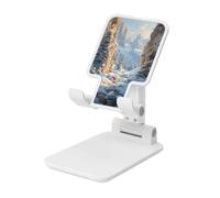 Woshuwo Snow-Covered Mountains And Trees Foldable Cell Phone Stand Adjustable Angle Height Desktop Portable Cellphone Cradle Compatible With All Smartphone White-Style