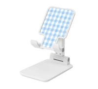 Woshuwo Soft Light Blue White Checker Watercolor Foldable Cell Phone Stand Adjustable Angle Height Desktop Portable Cellphone Cradle Compatible With All Smartphone White-Style