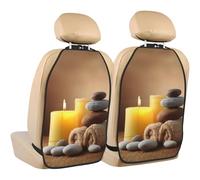 Woshuwo Spa Scene Smooth Stones Yellow Candles Car Seat Back Kick Protectors,2 Pack Kick Mats With Storage Pockets For Vehicles To Protect From Dirt Mud Scratches