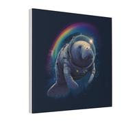 Woshuwo Spacesuit Manatee Floating Through Outer Space Canvas Wall Art Poster Aesthetic Print Painting For Dorm Bedroom Living Room,30x30cm Framed