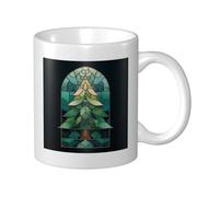Woshuwo Stained Glass and A Christmas Tree Ceramic Cup, Elegant Coffee Mug Tee Drinkware Water Cup for Home Office 11oz