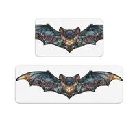 Woshuwo Stained Glass Black Flower Bat Kitchen Rugs Set Of 2 Non-Slip Floor Mat Runner Rug Doormat Area Carpet Laundry Room Kitchen Decor