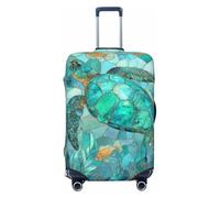 Woshuwo Stained Glass Blue Green Turtle Elastic Travel Luggage Covers Dustproof Scratch-Resistant Suitcase Protector Fit 22-24 Inch