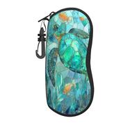 Woshuwo Stained Glass Blue Green Turtle Portable Glasses Case Light Sunglasses Bag Eyeglasses Case