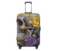 Woshuwo Stained Glass Boho Retro Yellow Skull Elastic Travel Luggage Covers Dustproof Scratch-Resistant Suitcase Protector Fit 22-24 Inch