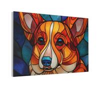 Woshuwo Stained Glass Corgi Dog Face Canvas Wall Art Aesthetic Poster Print Painting For Dorm Living Room,30x45cm Framed