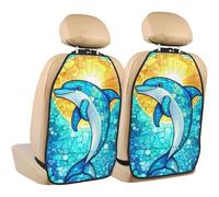 Woshuwo Stained Glass Dolphin Leaping Car Seat Back Kick Protectors,2 Pack Kick Mats With Storage Pockets For Vehicles To Protect From Dirt Mud Scratches