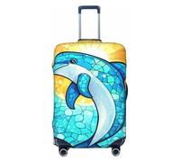 Woshuwo Stained Glass Dolphin Leaping Elastic Travel Luggage Covers Dustproof Scratch-Resistant Suitcase Protector Fit 22-24 Inch