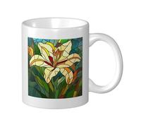 Woshuwo Stained Glass Easter Lily Green Grass Ceramic Cup, Elegant Coffee Mug Tee Drinkware Water Cup for Home Office 11oz
