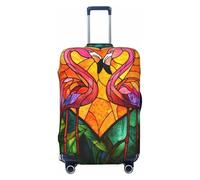 Woshuwo Stained Glass Flamingo Pair Heart-Shaped Pose Elastic Travel Luggage Covers Dustproof Scratch-Resistant Suitcase Protector Fit 22-24 Inch