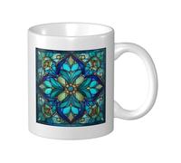 Woshuwo Stained Glass Floral Mandalas Blue Ceramic Cup, Elegant Coffee Mug Tee Drinkware Water Cup for Home Office 11oz
