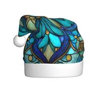 Woshuwo Stained Glass Floral Mandalas Blue Santa Hat Adult Xmas Headwear Novelty Christmas Hat