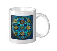 Woshuwo Stained Glass Floral Mandalas Ceramic Cup, Elegant Coffee Mug Tee Drinkware Water Cup for Home Office 11oz
