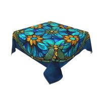 Woshuwo Stained Glass Floral Mandalas Table Cloth Washable Dinng Table Covers Decorative For Kitchen 60" X 60"