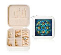 Woshuwo Stained Glass Floral Mandalas Travel Jewelry Case Organizer, Pu Leather Jewelry Storage Holder For Rings Earrings Pendants Necklaces For Girls Women