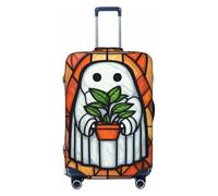 Woshuwo Stained Glass Ghost Holding Small Potted Plant Elastic Travel Luggage Covers Dustproof Scratch-Resistant Suitcase Protector Fit 22-24 Inch