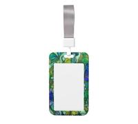 Woshuwo Stained Glass Lime Mint Green Butterflies Floral Sliding Id Badge Holder Hard Plastic Work Card Case Name Tag Protector for Nurses Office