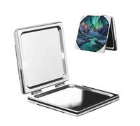 Woshuwo Stained Glass Majestic Northern Sky Lights Travel Makeup Mirror Double-Sided Pu Leather Portable Compact Pocket Magnifying Mirrors