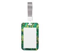 Woshuwo Stained Glass Mint Green Butterflies Floral Sliding Id Badge Holder Hard Plastic Work Card Case Name Tag Protector for Nurses Office