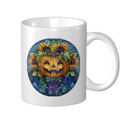 Woshuwo Stained Glass Pumpkin with Sunflowers Ceramic Cup, Elegant Coffee Mug Tee Drinkware Water Cup for Home Office 11oz