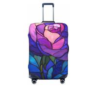 Woshuwo Stained Glass Purple Rose Elastic Travel Luggage Covers Dustproof Scratch-Resistant Suitcase Protector Fit 22-24 Inch