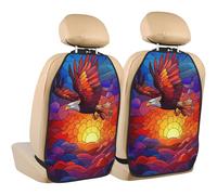 Woshuwo Stained Glass Soaring Eagle Sunset Car Seat Back Kick Protectors,2 Pack Kick Mats With Storage Pockets For Vehicles To Protect From Dirt Mud Scratches