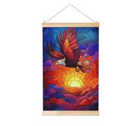 Woshuwo Stained Glass Soaring Eagle Sunset Linen Hanging Painting, Linen Wall Art Home Art Piece Modern Artwork Farmhouse Decor 40x60 Cm