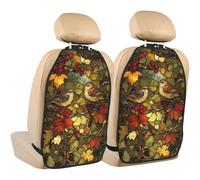 Woshuwo Stained Glass Two Birds On Autumn Leaves Car Seat Back Kick Protectors,2 Pack Kick Mats With Storage Pockets For Vehicles To Protect From Dirt Mud Scratches