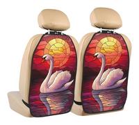 Woshuwo Stained Glass White Swan Sunset Car Seat Back Kick Protectors,2 Pack Kick Mats With Storage Pockets For Vehicles To Protect From Dirt Mud Scratches
