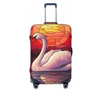 Woshuwo Stained Glass White Swan Sunset Elastic Travel Luggage Covers Dustproof Scratch-Resistant Suitcase Protector Fit 22-24 Inch